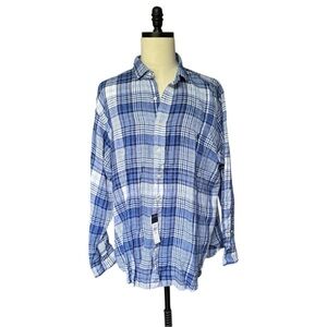 Polo Ralph Lauren plaid linen button placket blue/white shirt | 2XB